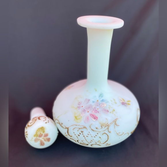 Antique Victorian Glass Decanter Barber Bottle Hand Painted Intact with Stopper - Picture 8 of 9